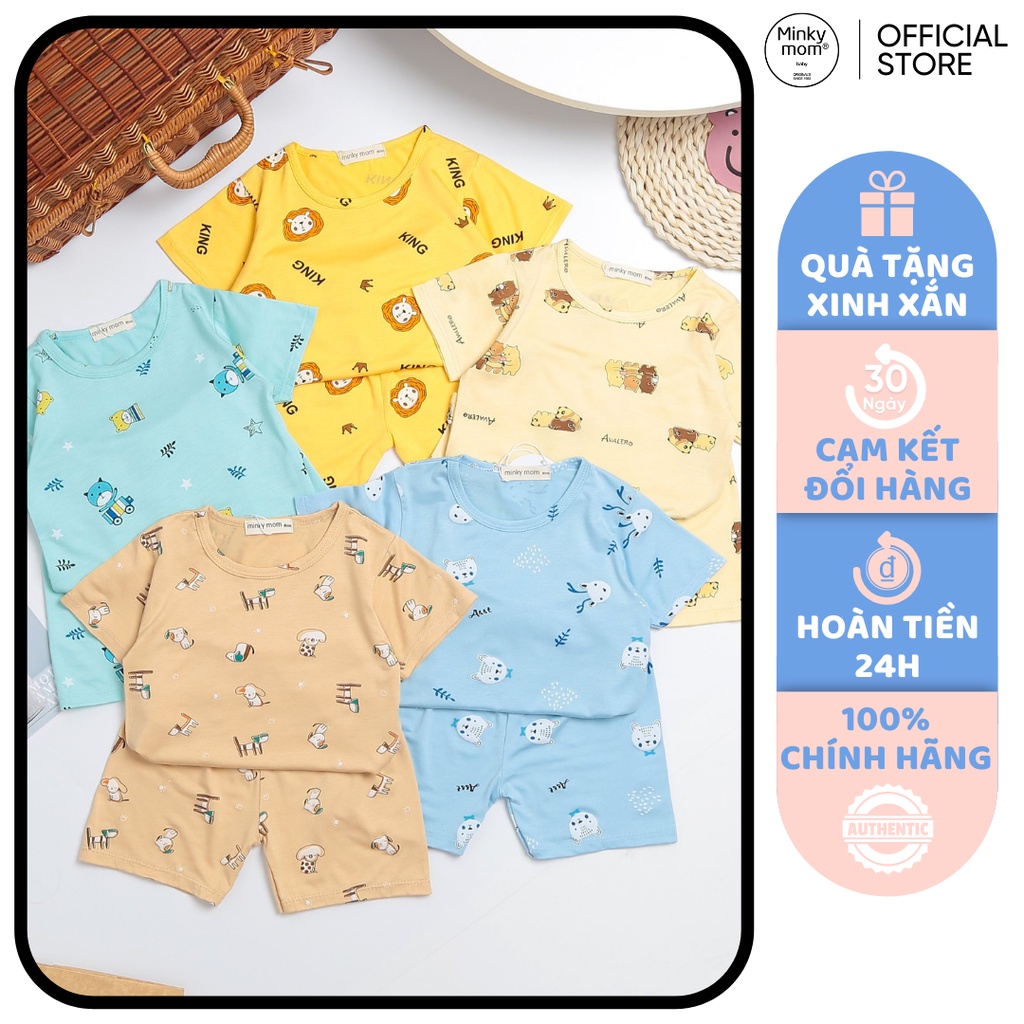 [SALE] Bộ Quần Áo Bé Gái, Bé Trai Minky Mom Vải Thun Lạnh Hoạ Tiết Sư Tử Vàng,  Bộ Cộc Tay Cho Bé Mặc Nhà MKM2205