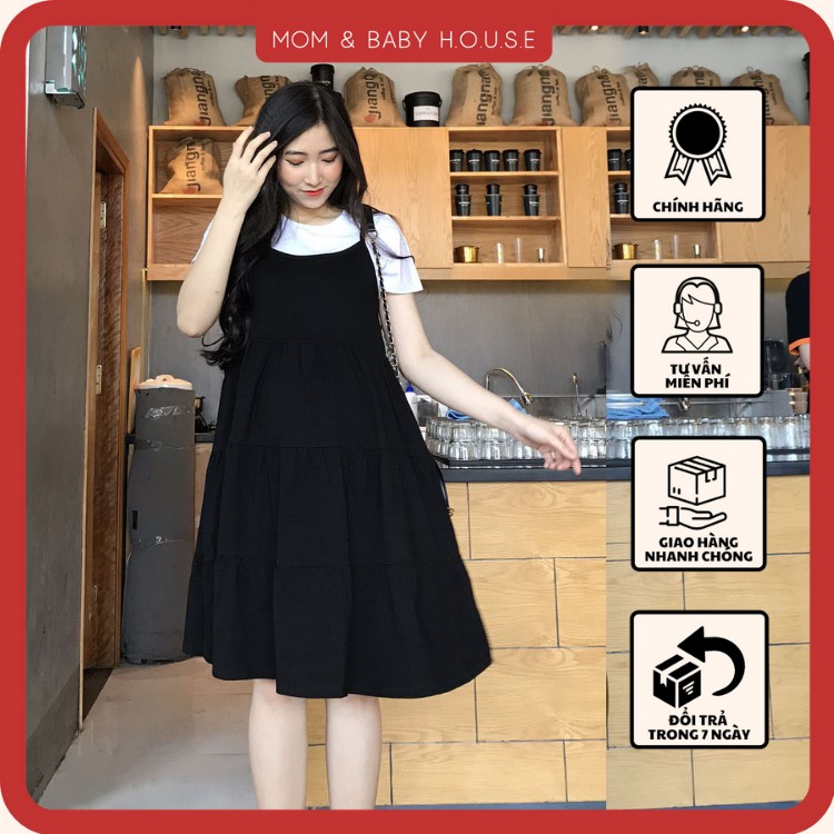 Set yếm bầu babydoll đen phối áo trắng