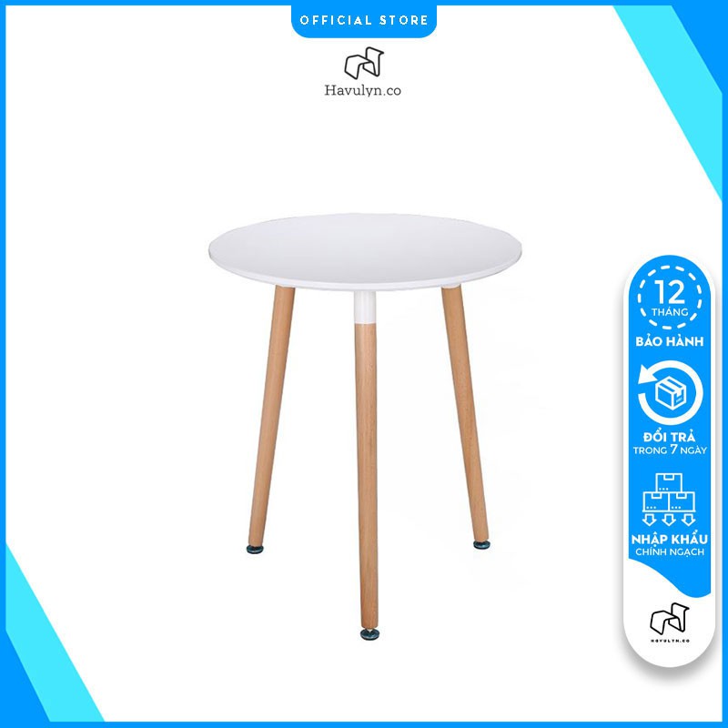 Bàn Tròn EAMES 3 Chân, Bàn Cafe Nhỏ Chân Gỗ Sồi Mặt MDF Nhập Khẩu Đường Kính 80cm