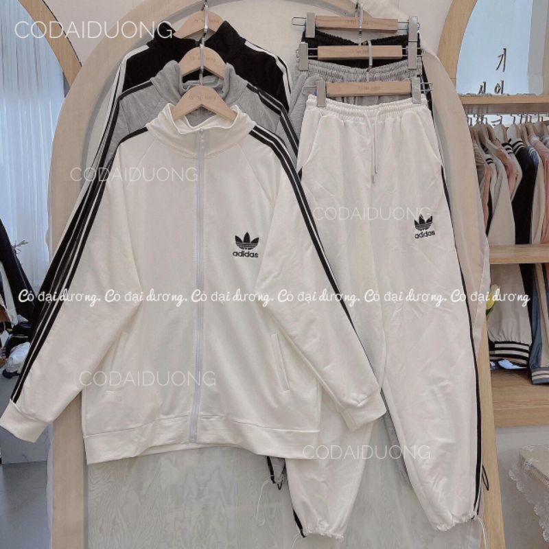 bộ thể thao adidas nỉ mỏng chạy vạch rút gấu 2 màu