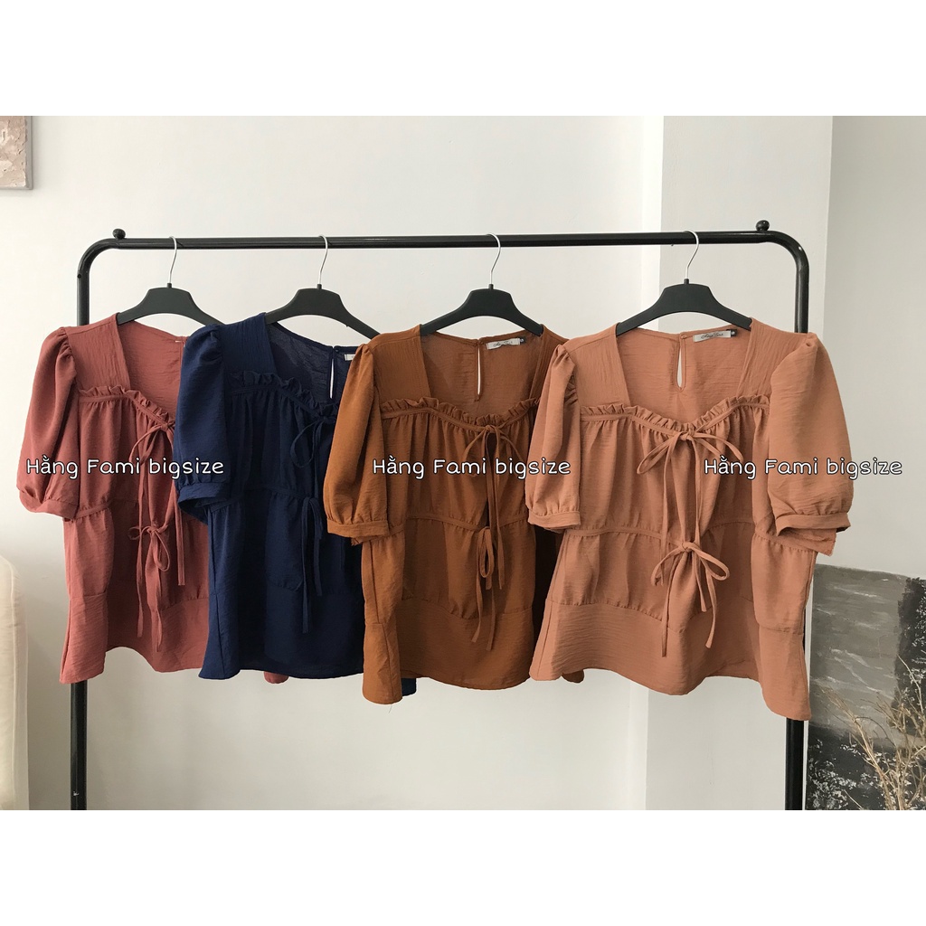 Áo cổ vuông nhún bèo buộc nơ bigsize (A420) (size 60kg - 98kg) [Hằng Fami bigsize]