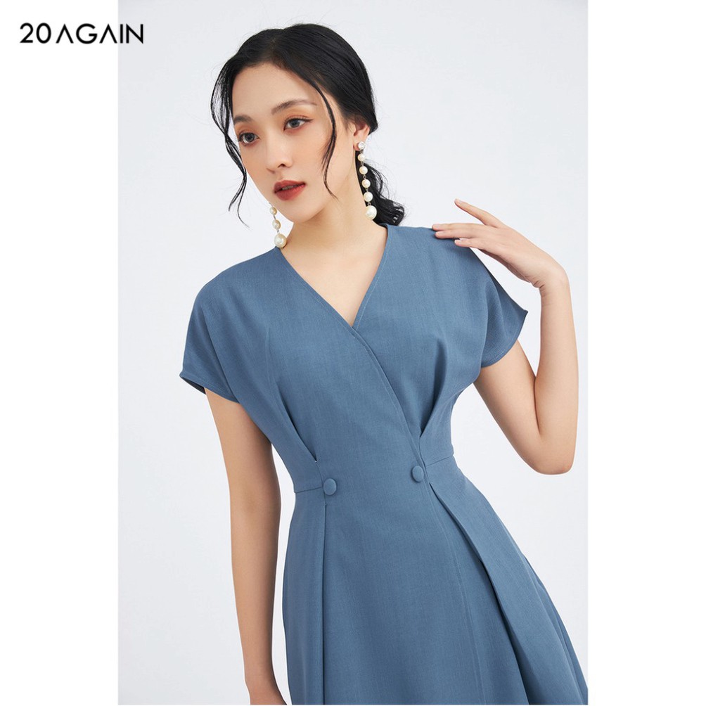 Đầm váy nữ công sở 20AGAIN đủ màu, đủ size, thiết kế ngắn tay liền vai vạt chéo DEA1118