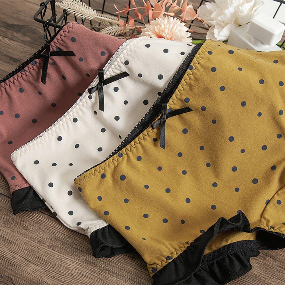 Quần Lót Cotton Lưng Cao Thoáng Khí Họa Tiết Chấm Bi Dễ Thương Cho Bạn Gái