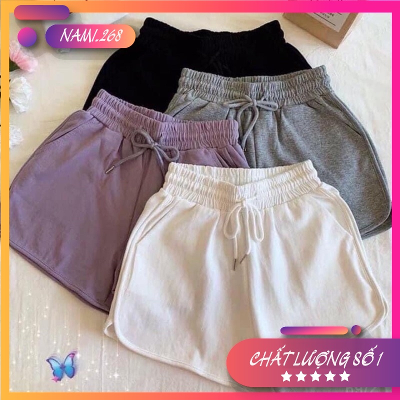 Quần Đùi Thể Thao Nữ 4 Màu Unisex Dáng Rộng Cạp Chun, Sooc Mặc Nhà Phong Cách Hàn Quốc