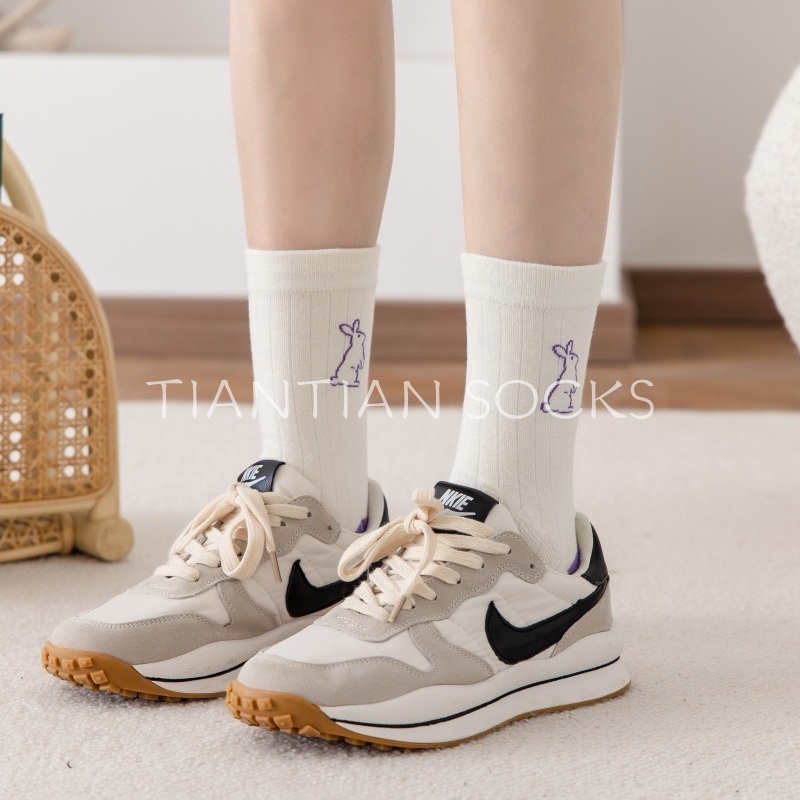 TIAN TIAN T114 Tất vớ nữ cổ cao Đôi vớ Cotton in hình thỏ dễ thương nhiều màu phong cách Nhật Bản