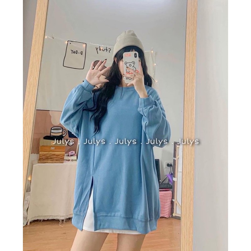 Áo Thun Dài Tay Xẻ Tà SWT Nữ [FREESHIP] - Nỉ da cá sweater phông trơn tay bo màu Đen | Trắng | Tím | Xám Ulzzang