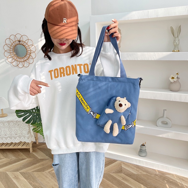 Mới Túi Xách canvas Sức Chứa Lớn In Hình Gấu Cho Nữ