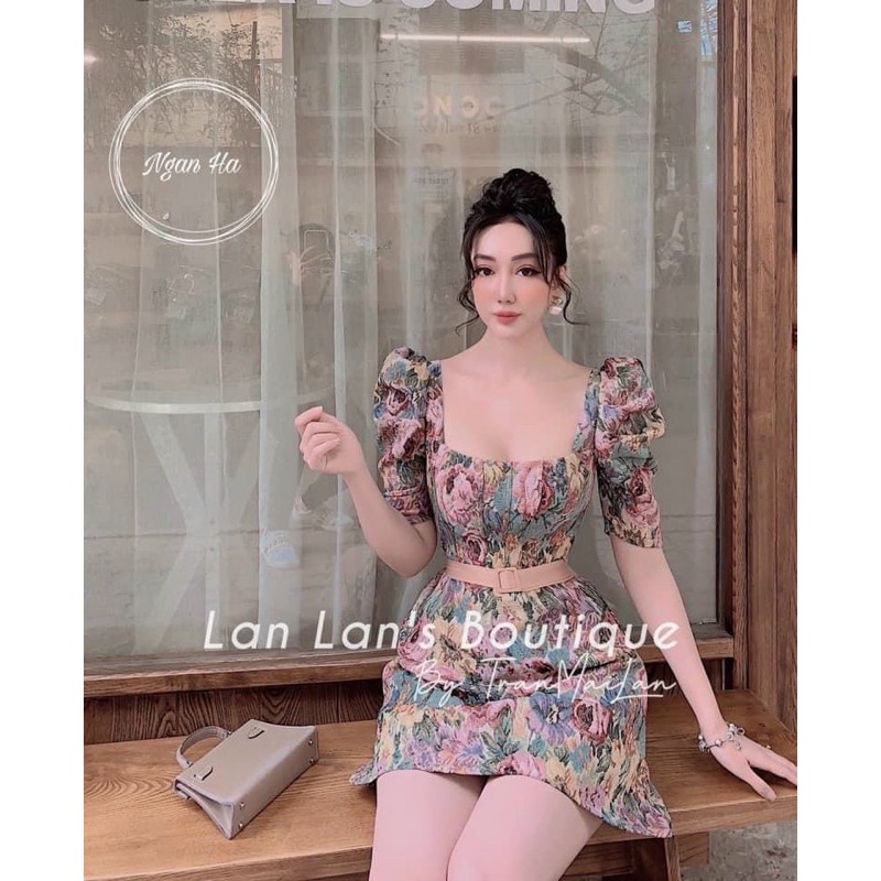 (VIDEO THAT) Đầm Gấm Xếp Li Ngực tay Bồng Freesize/ CO SAN