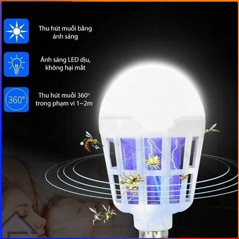 Bóng Đèn LED Tròn Diệt Muỗi, Bóng Đèn Bắt Muỗi, Côn Trùng Thông Minh 15W - 220V