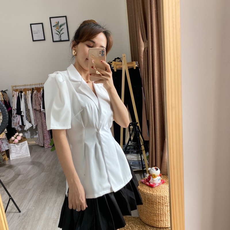 [HÀNG THIẾT KẾ] NS09 Set áo vest ngắn tay hai nút kèm quần váy siêu sang. | BigBuy360 - bigbuy360.vn