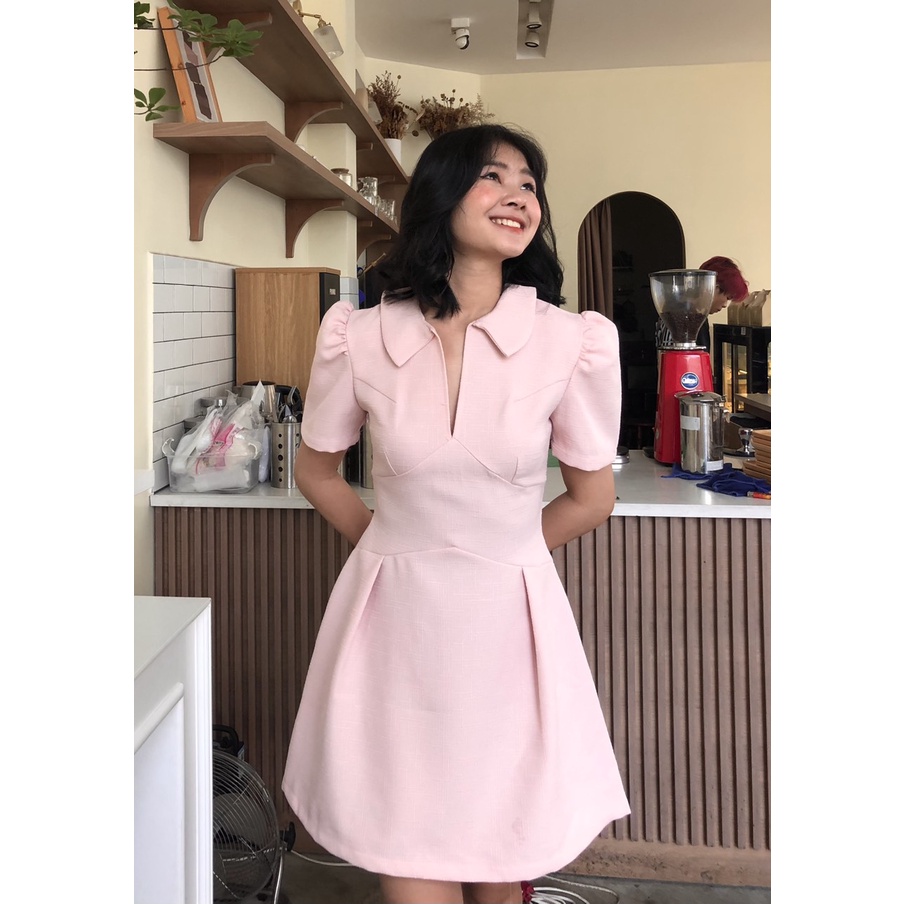 ( CÓ SẴN ) Đầm Hồng pastel thiết kế thanh lịch,công sở, đi tiệc, đi chơi, đi học OH HIME STUDIO