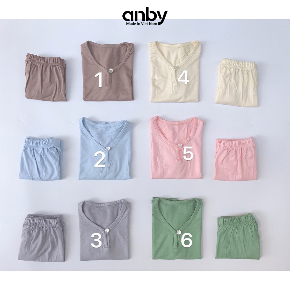 Quần áo trẻ em ANBY bộ cho bé từ 1 đến 6 tuổi cộc tay thun lạnh cổ cúc màu trơn