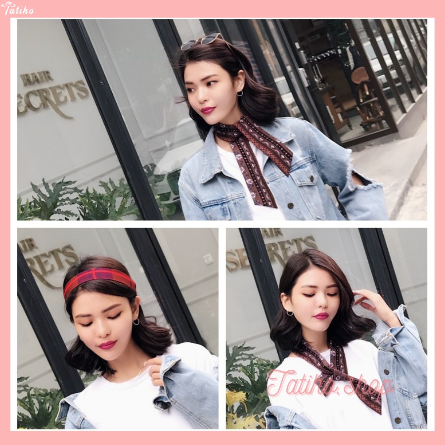 [Hàng Xịn, Giá Tốt] Khăn Turban Quấn Tóc và Túi Xách Họa Tiết Vintage Chất Liệu Lụa Chiffon - 5x90cm - Mã TD007