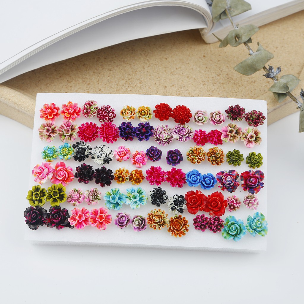 （Trộn ngẫu nhiên）Set 36 đôi bông tai nhiều màu sắc phong cách vintage thời trang dành cho nữ
