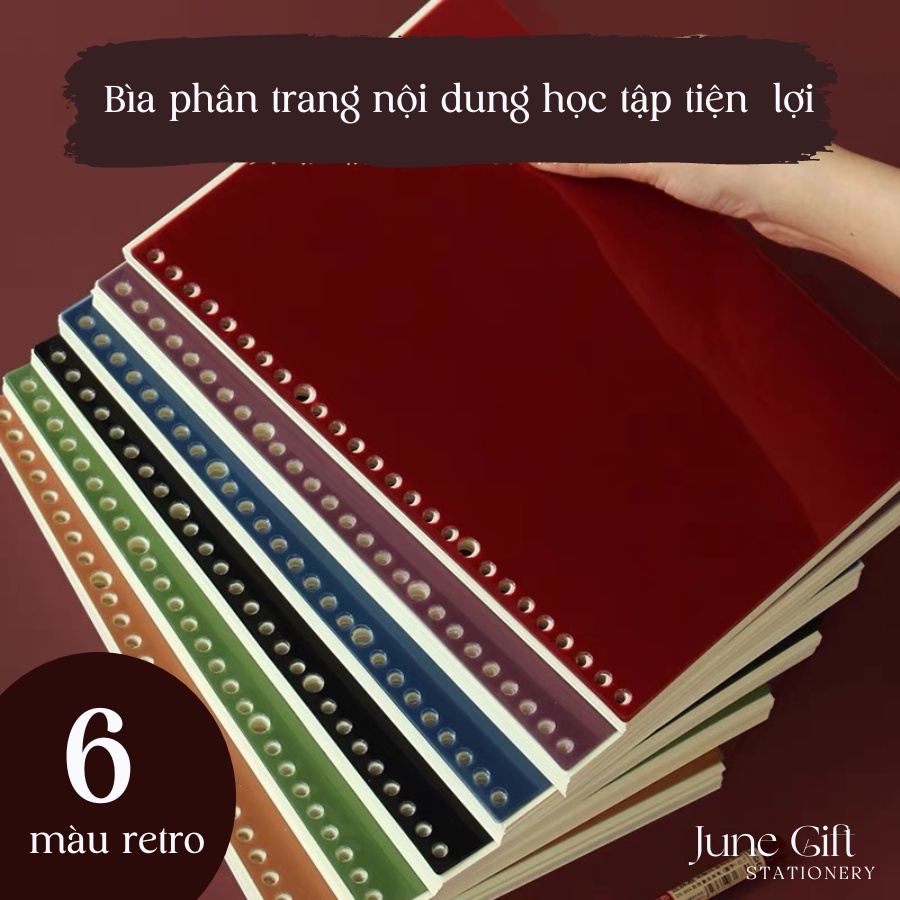 Set 6 tab nhựa màu retro phân trang A4 B5 A5 dùng cho sổ bìa còng 30 26 20 lỗ