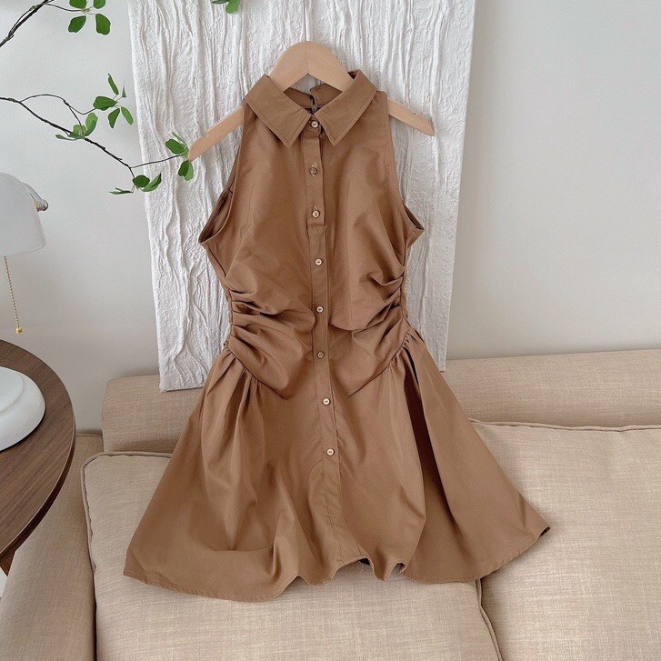 Váy Sát Nách cổ Polo Dúm Eo  Dáng Xòe tôn giáng siêu xinh