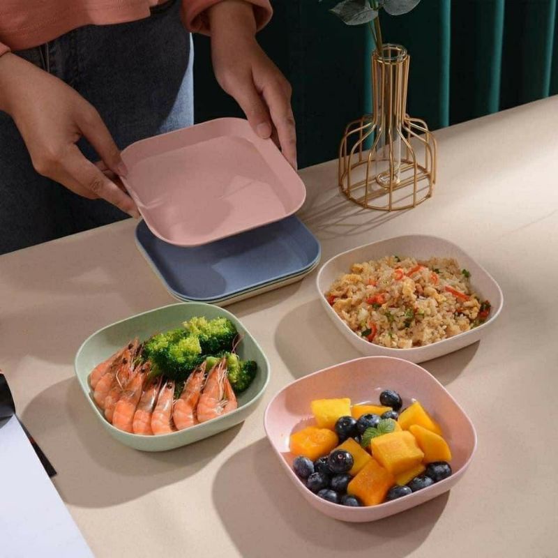 Sét 8 đĩa lúa mạch hình vuông màu pastel