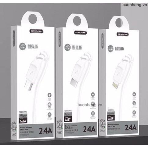 [CAO CẤP] Cáp Sạc Nhanh Sendem M1 Cao Cấp Đầu Cao Su Chống Gãy Dài 1m ip/ss/oppo//micro/type-c