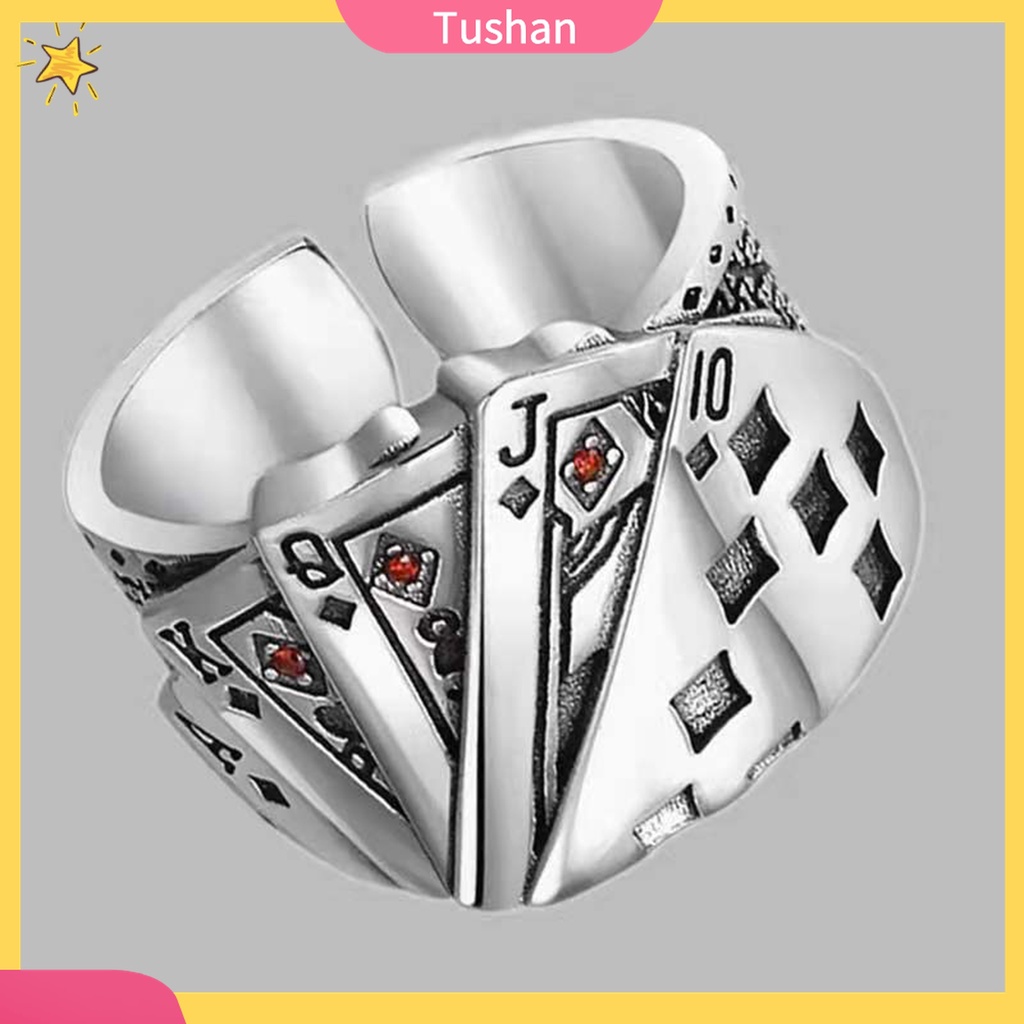 [TS] - Nhẫn Hở Khắc Lá Bài Poker Cổ Điển Có Thể Điều Chỉnh Kích Thước Cho Bữa Tiệc