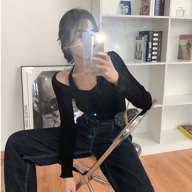 Cocory vn Áo sweater dệt kim trễ vai kiểu dáng thời trang quyến rũ với 3 màu sắc