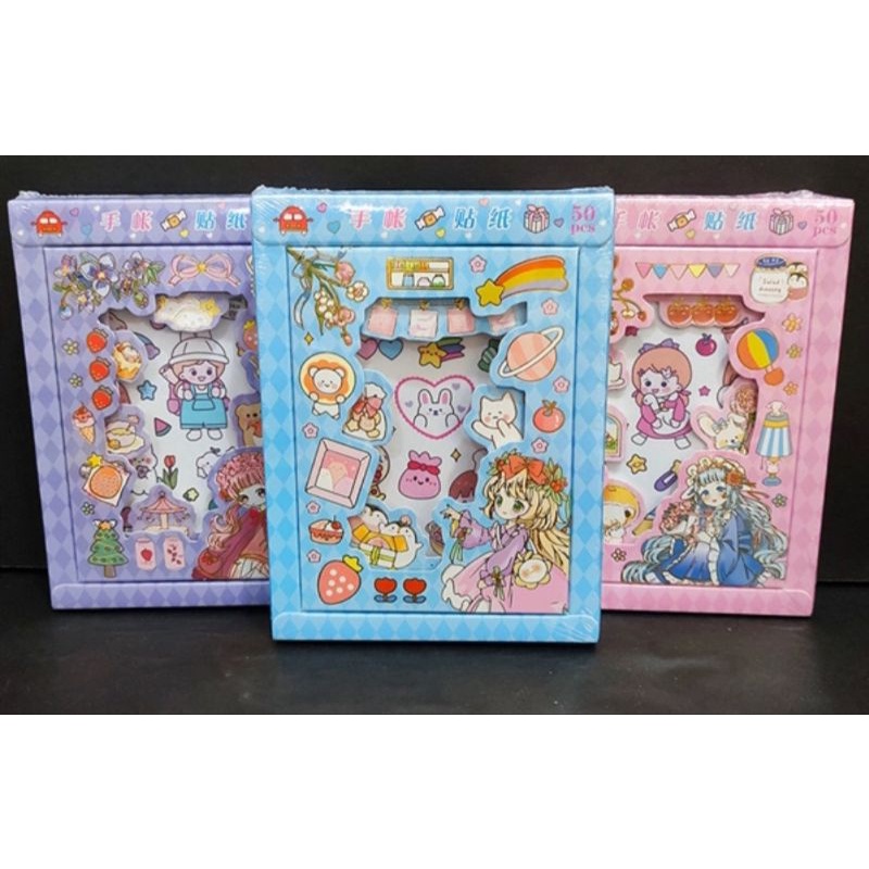 Hộp 50 tấm sticker size lớn dễ thương, giấy đẹp, size A6