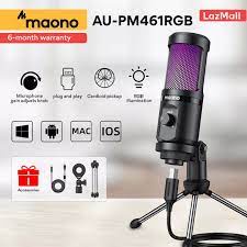 MAONO Mic chơi game micro để bàn AU-PM461TR RGB USB Condenser Có Tăng âm Mic và Đèn RGB thích hợp livestream chơi PC gam