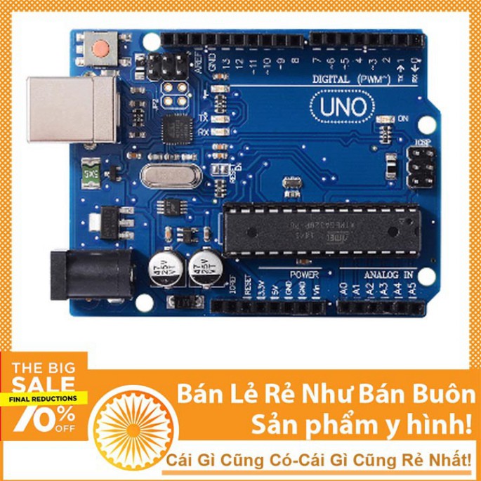 Mạch Arduino UNO R3 ATMEGA16U2 Chip Cắm - Tặng Kèm Cáp Nạp Code