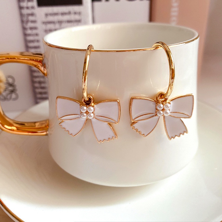 Bông Tai Bạc 925 Đính Ngọc Trai Tráng Men Phong Cách Vintage