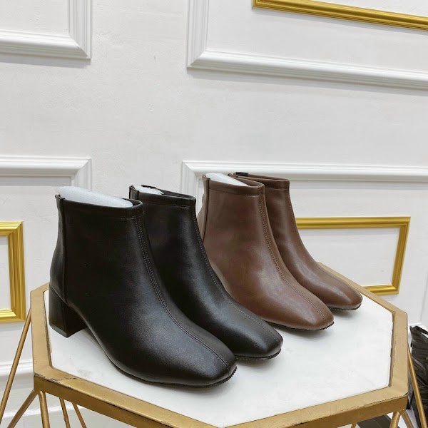 Giày boot nữ da mềm 2021 B SHOES, boot thấp cổ lót nỉ khóa sau, mũi vuông, thiết kế đơn giản siêu thời trang, cao 5p B11