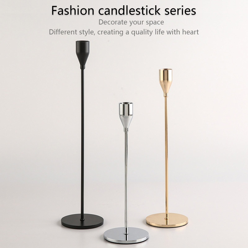 Bộ 3 Chân Nến Bằng Kim Loại Sang Trọng Trang Trí Bàn Làm Việc / Tiệc Cưới / Nhà Cửa