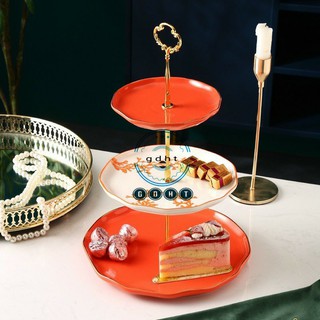 Khay đựng mứt , bánh 3 tầng sen bằng sứ màu trắng, cam