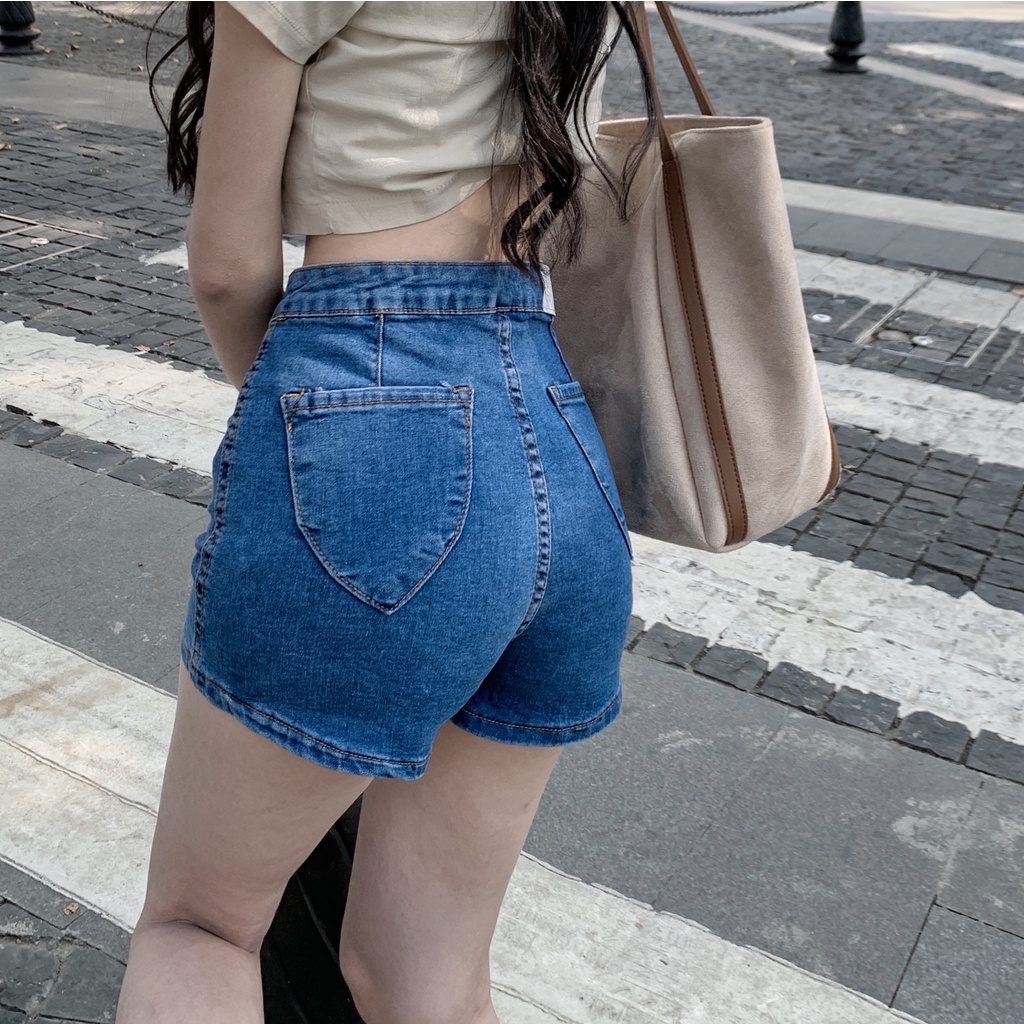 Quần jeans nữ, quần short jeans ngắn basic màu xanh đủ size S M L SKUQ-18A
