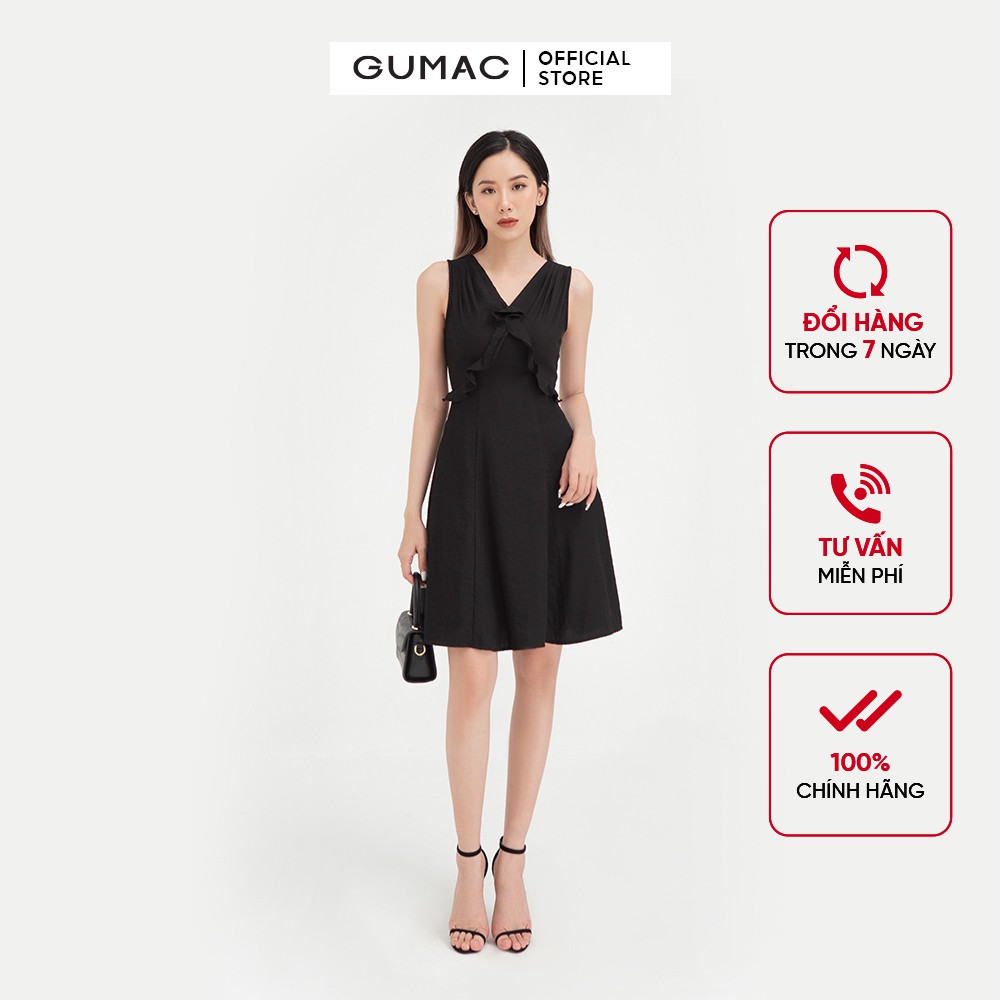 [Mã MABR07062 giảm 8% tối đa 50K đơn từ 249K] Đầm xòe nữ sát nách xếp vai GUMAC màu đen trơn trẻ trung DB453 | BigBuy360 - bigbuy360.vn