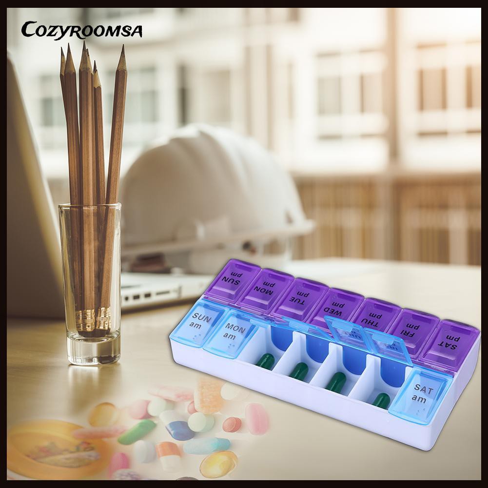 [Hàng mới về] Hộp nhựa chia thuốc 7 ngày 14 ô tiện dụng có thể dùng đựng trang sức