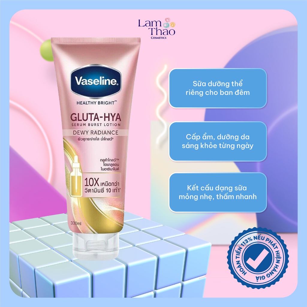Sữa Dưỡng Thể Trắng Sáng Đều Màu Da Ban Đêm Vaseline Healthy Bright Gluta-Hya Serum Burst Lotion