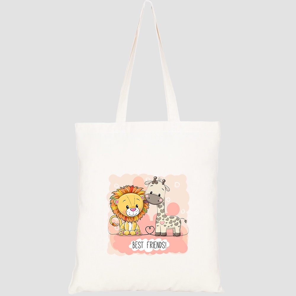 Túi vải tote canvas HTFashion in hình cute cartoon lion giraffe on HT549