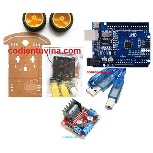 Combo bộ khung xe 3 bánh + mạch ARDUINO UNO R3 chip dán có kèm cáp +L298N