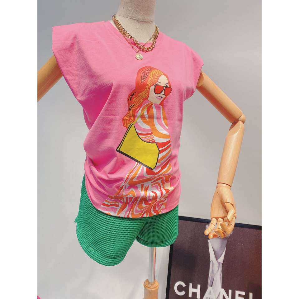 Nhiều mẫu - Áo thun nữ độn vai  Fashion Girl 2 màu hồng và cam chất cotton 100% siêu mịn mát