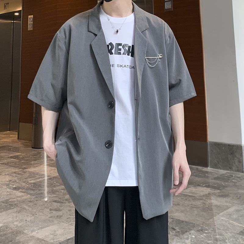 Áo blazer nam tay ngắn màu xám form rộng phong cách Hàn Quốc Leafa BZ17