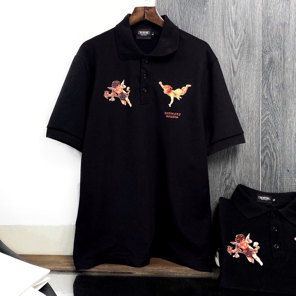 Áo Polo thiên thần đen , áo thun có cổ nam nữ unisex, MSW Town