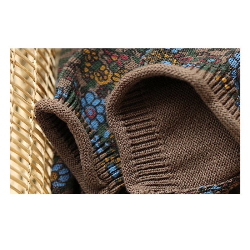 Áo len hoạ tiết vintage cổ 3 phân