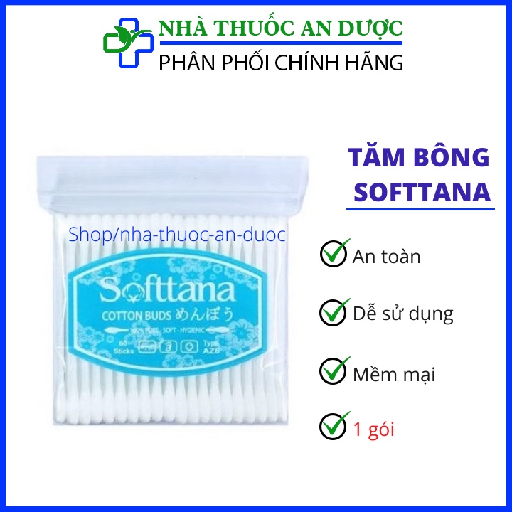 1 gói Tăm bông Softtana trẻ em đâu fboong mịn an toàn gói 80 que