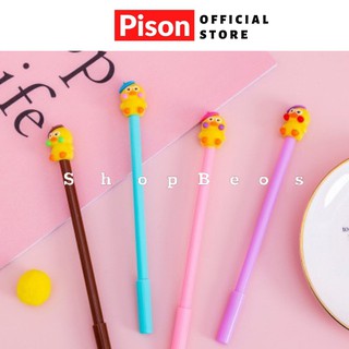 Bút bi nước mực gel hình Vịt má hồng Pison, mực đen ngòi kim 0.38mm - 1 cái