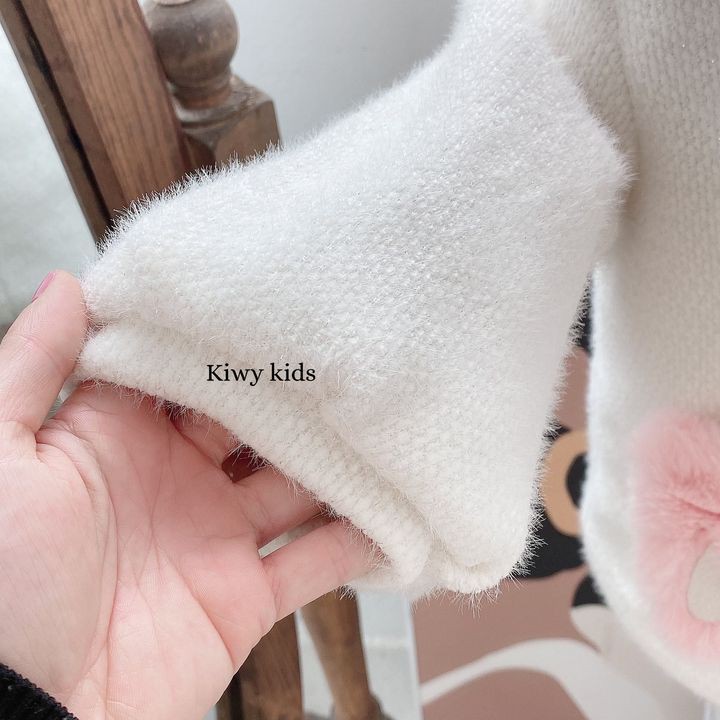 Áo khoác bé gái Kiwy Kids chất liệu len lông mềm mại có mũ tai thỏ đáng yêu Kids58-2137 cho bé từ 1 đến 11 tuổi