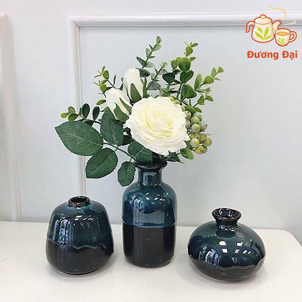 Lọ Cắm Hoa Mini Xanh Hỏa Biến Gốm Sứ Bát Tràng Đương Đại (Giao Dáng Lọ Ngẫu Nhiên) MUA 4 TẶNG 1