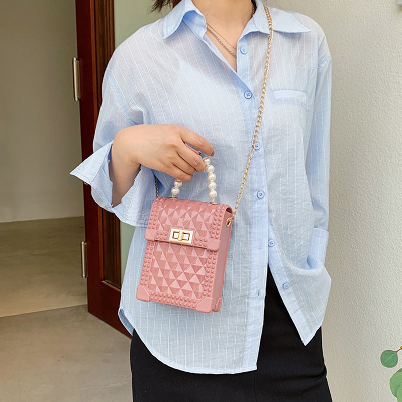 Túi messenger IELGY chuỗi mắt xích phối chuỗi hạt ngọc trai giả thời trang cho nữ