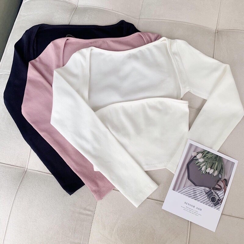 Áo kiểu croptop tay dài cổ giống siêu quyến rũ