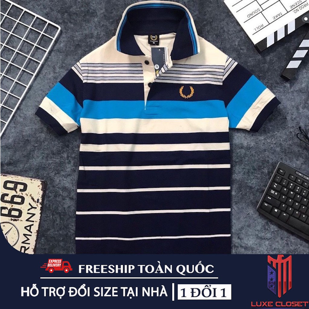 Áo thun nam Havis có cổ logo thêu bông lúa sọc ngang hàng xuất khẩu ASTD030 ( Sọc Kem ) | BigBuy360 - bigbuy360.vn