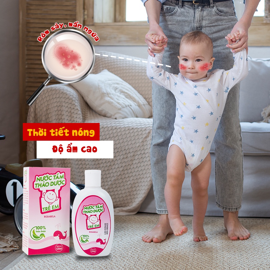Nước tắm thảo dược cho bé Rosabela ngừa rôm sảy, hăm da, mẩn ngứa (dung tích 120ml)