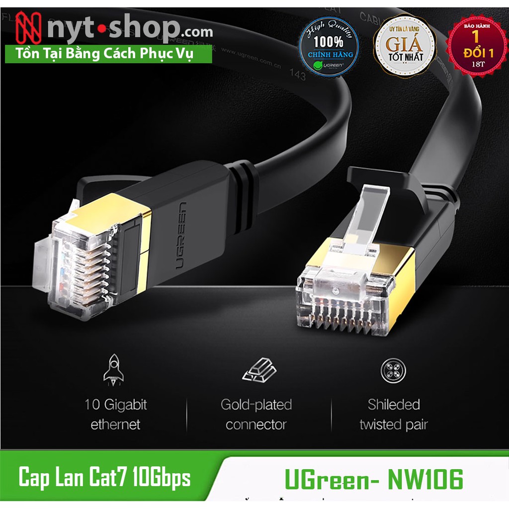 Dây Mạng Đúc Sẵn Chuẩn Cat7 STP 10Gbps Dây Dẹp UGREEN NW106 - Hàng Chính Hãng